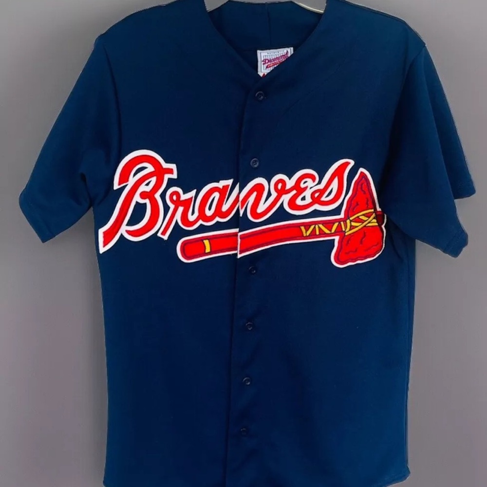 Atlanta Braves Jersey Vintage Majestic Men's Size Medium Blue Made In USA
